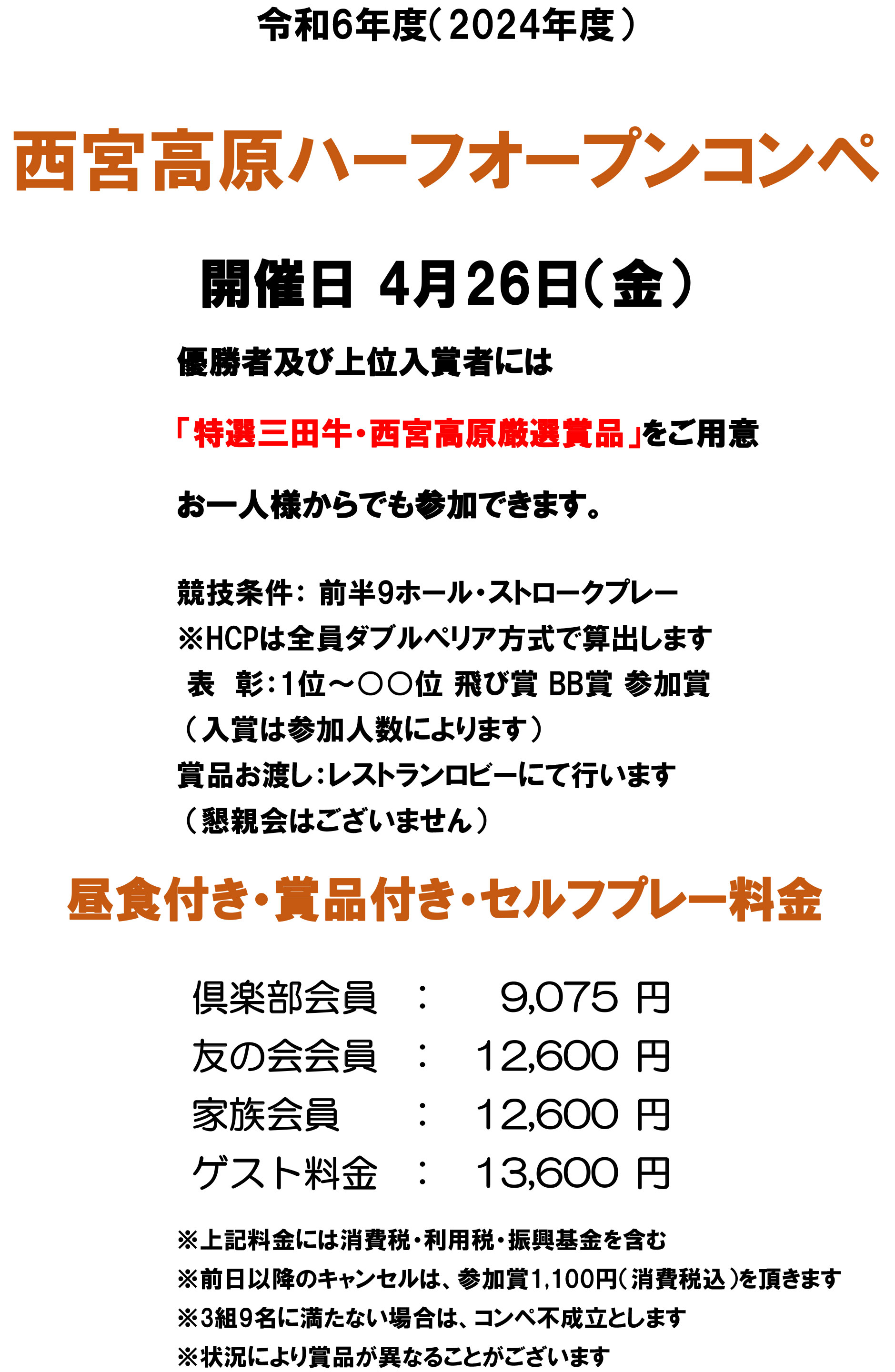 三田特産品ハーフオープンコンペ開催日 4月26日